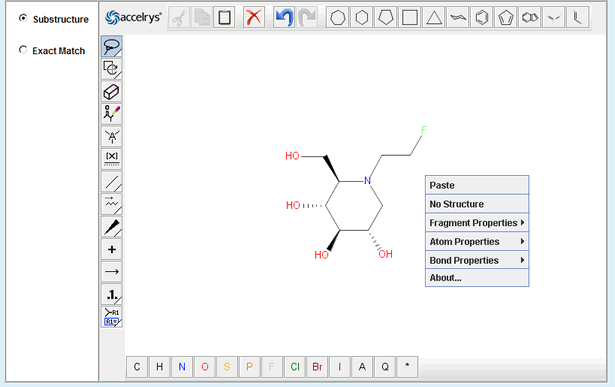 Menu de contexto Estrutura química